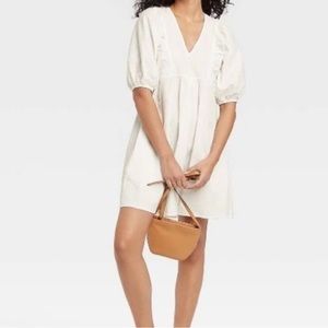 A New Day Puffed Sleeve White Mini Dress